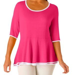 Plus Size Women's Peplum Sweater by Jessica London in Pink Burst Size 26/28
